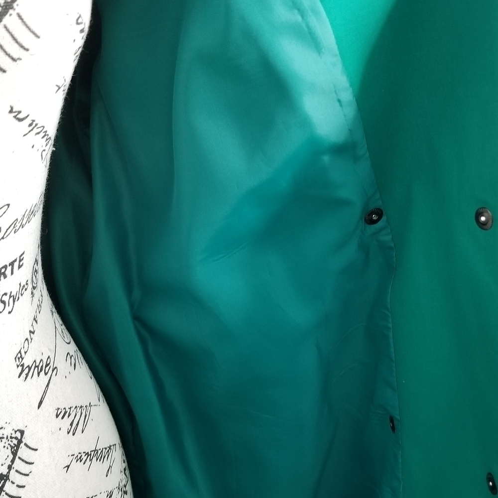 80s Vintage Emerald Spring Green Dopamine Trench Coat Maxi Lenght Size Large - Picture 11 of 13